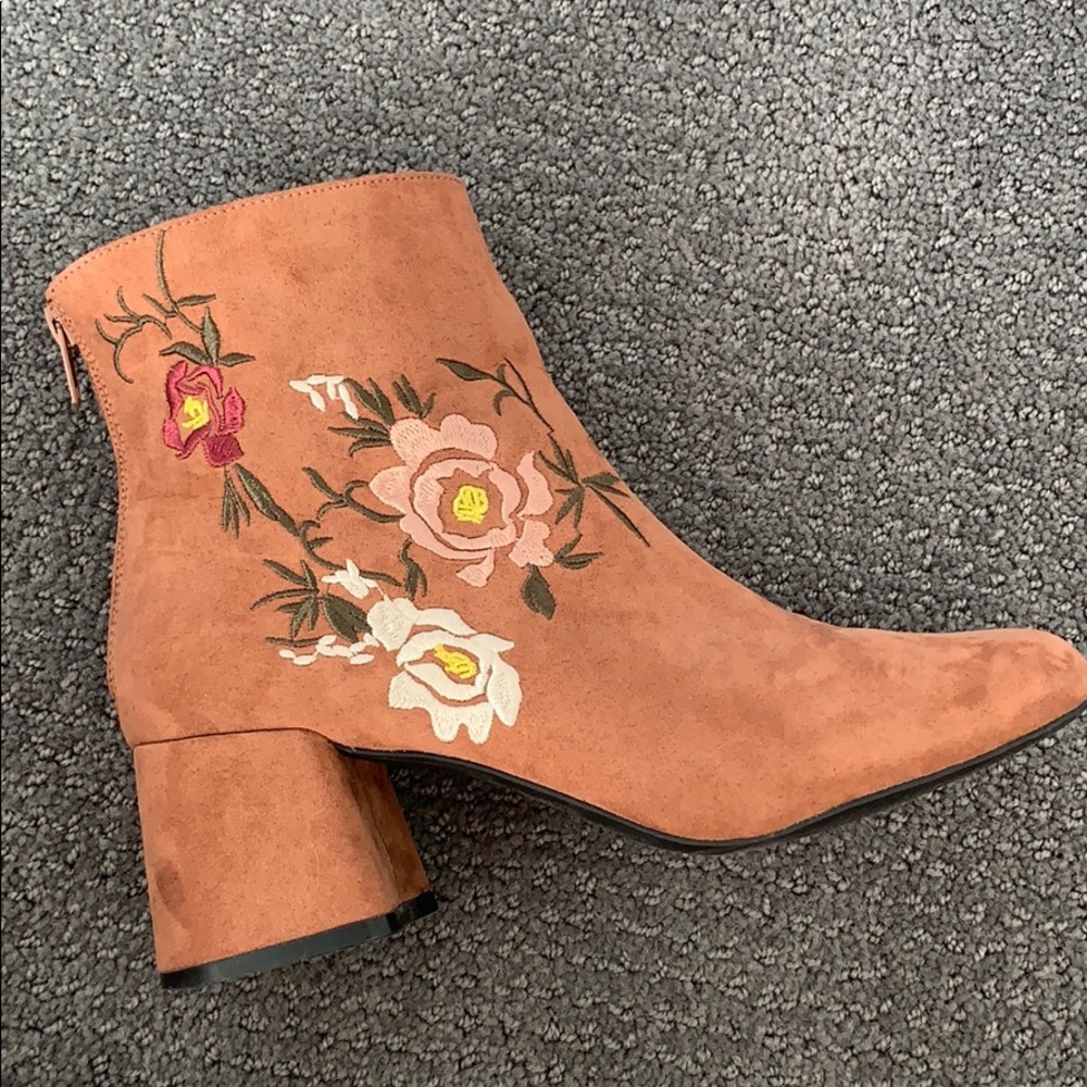 Brown Booties with Embroidered Detail